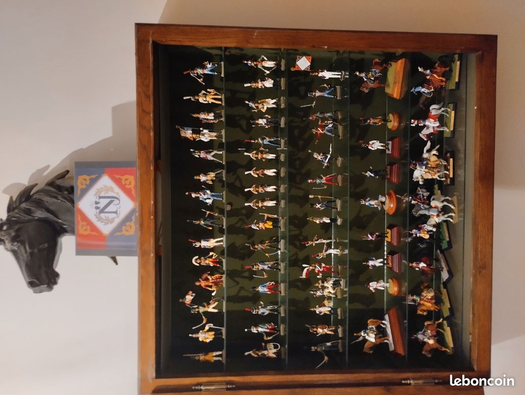 Vitrine 5 Soldats Napoléon 1er Empire, Plomb Peint, 54mm, Infanterie Française, Occasion