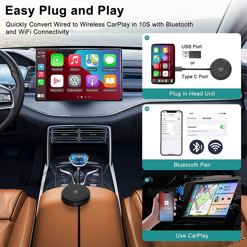 Adaptateur CarPlay pour iPhone sans Fil - 5GHz WiFi Auto-Connect