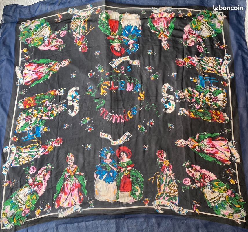 Carré De Soie Karl Lagerfeld Vintage Années 90 - 82x82 Cm, Multicolore, Made In France