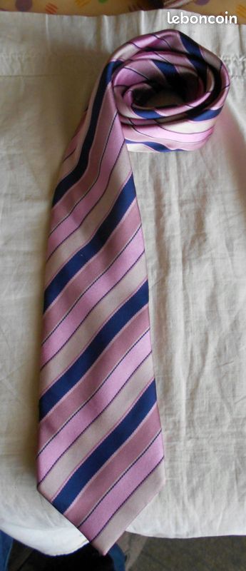 Cravate homme Adriano Jacometti rayée rose beige bleu, polyester (image 1)