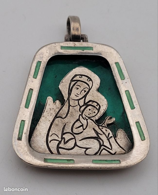 Pendentif Ancien En Argent Massif émaillé Crevette - Bijou Vintage