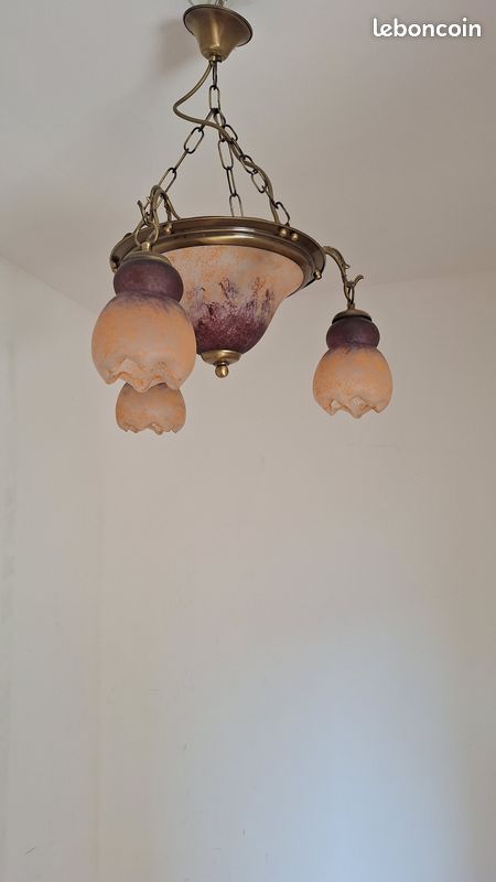 ✨ Lustre vintage Murano – Verre soufflé artisanal – 3 fleurs 🌸 (image 2)