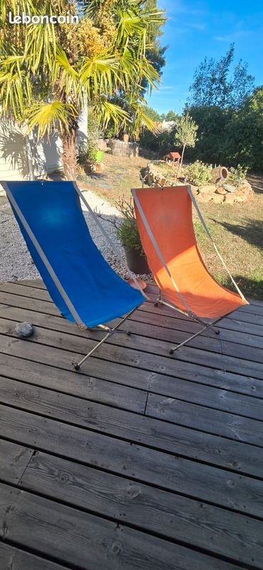 2 Fauteuil transamac vintage ancien Lafuma entièrement démontable orange et bleu (image 1)