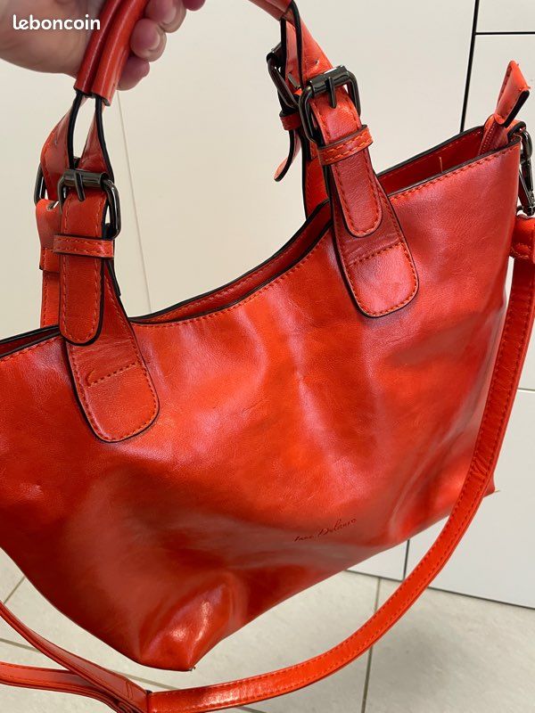 Sac à Main Inès DELAURE Rouge - Porté épaule, Cuir PU, Fermeture éclair, Dimensions 35x25x13 Cm
