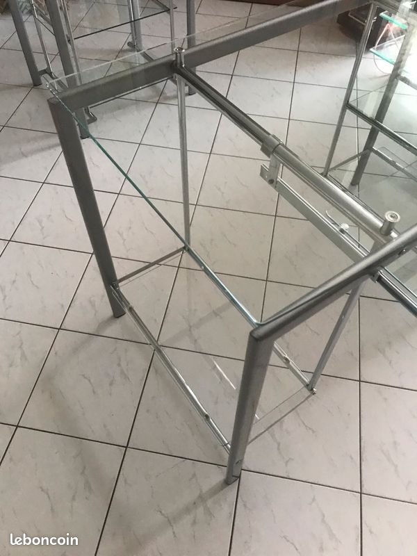 Bureau et étagère en verre trempé et métal (image 5)