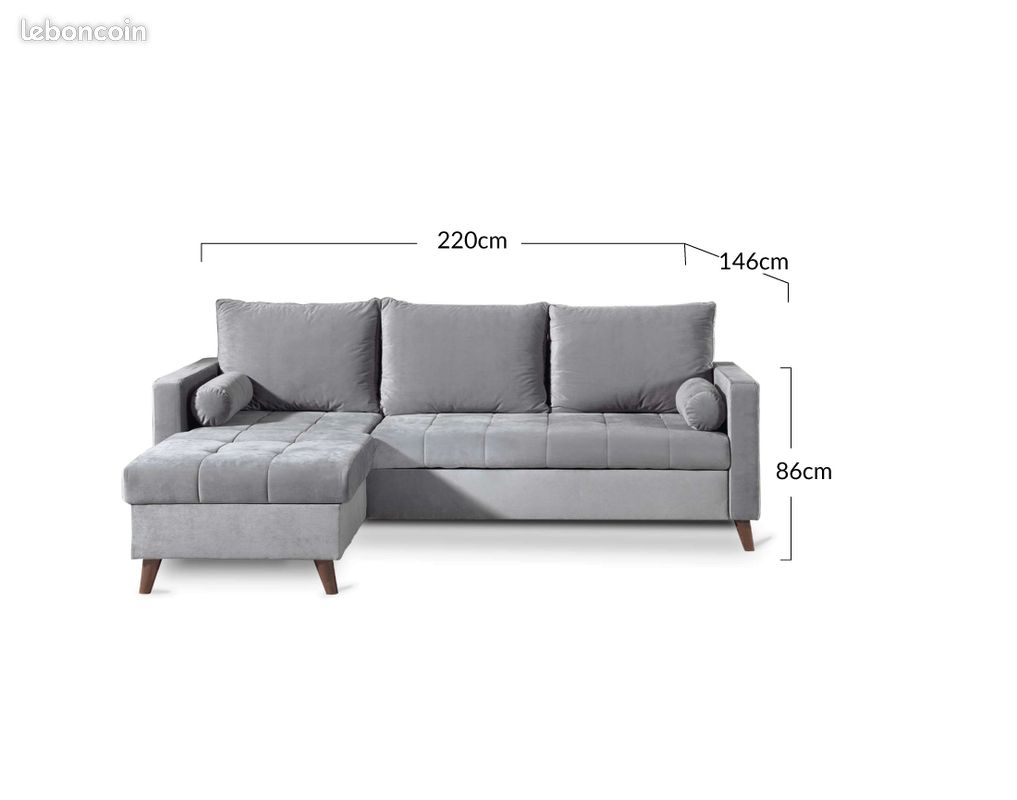 POLAR - Canapé d'angle réversible convertible - en velours au design scandinave - 4 places - Beige (image 7)