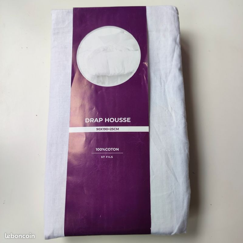 Terre De Nuit – Drap housse blanc 130x190 cm pour matelas clic-clac – Bonnet 20 cm – 100% coton – Tissage 57 fils/cm² – Fabrication française