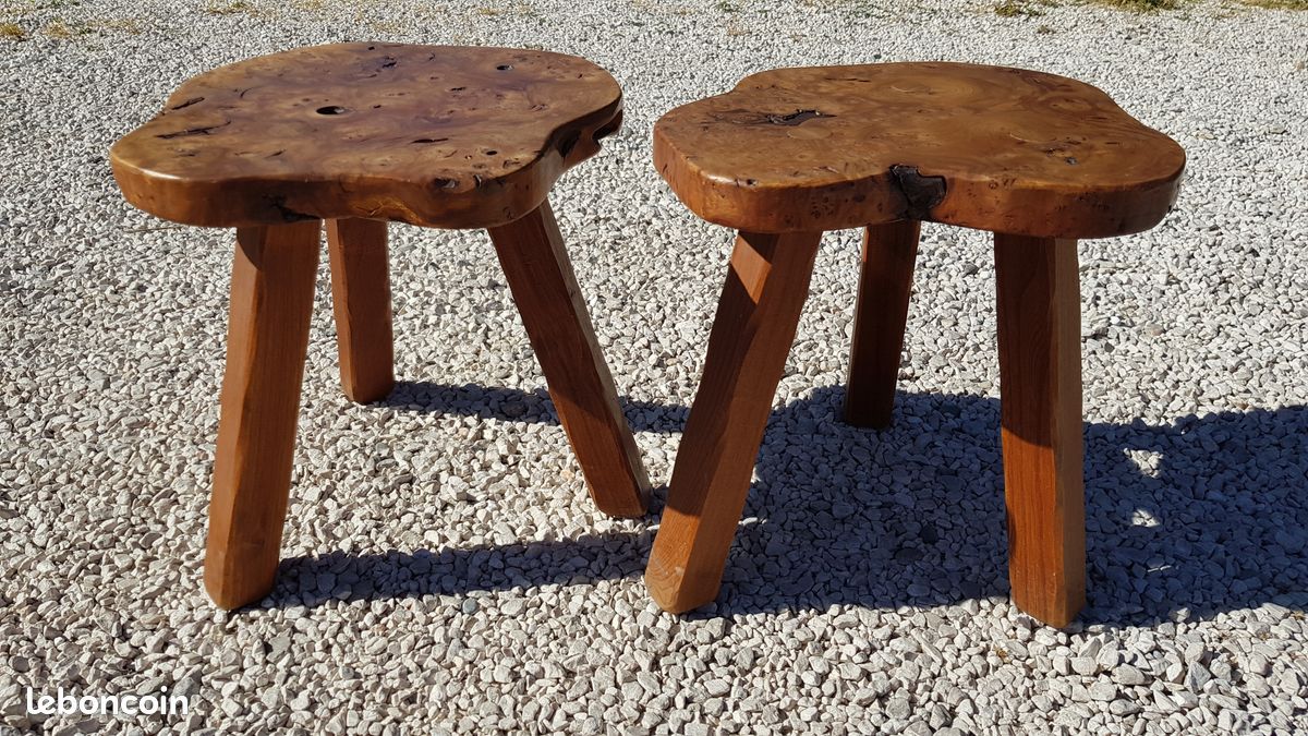 Table basse en loupe d’orme + 2 tabourets - RARE (image 6)