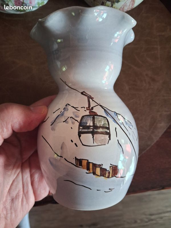 Vase vintage en céramique peint à la main – Déco Chalet / Montagne – Très bon état (image 3)