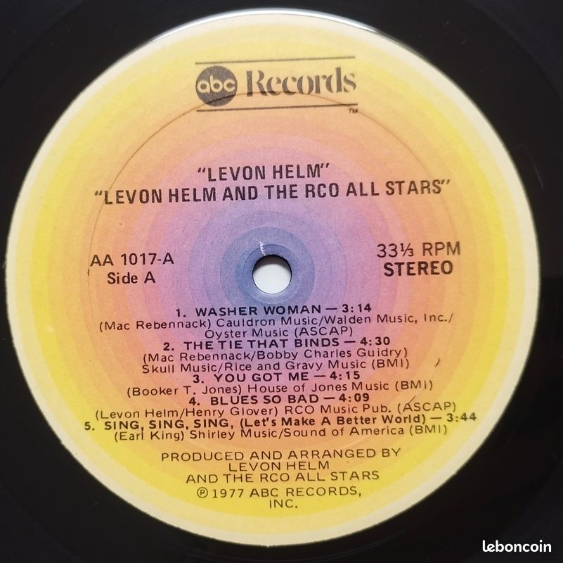 Levon Helm And The RCO All-Stars Disque vinyle 33 tours LP : Levon Helm And The RCO All-Stars (image 6)