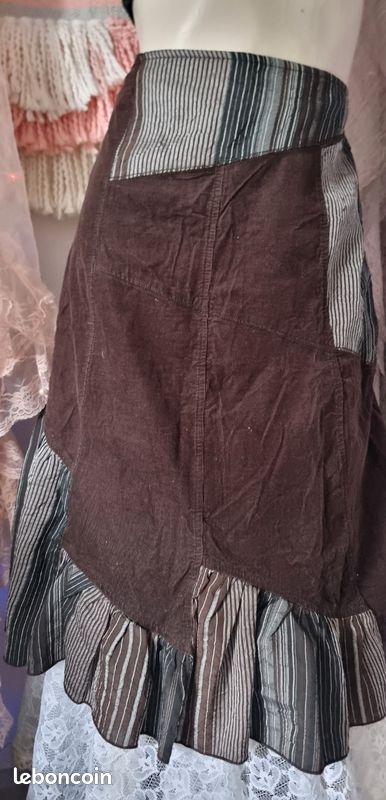 🤎Jupe destructurée velours marron et rayures t.44 (image 2)