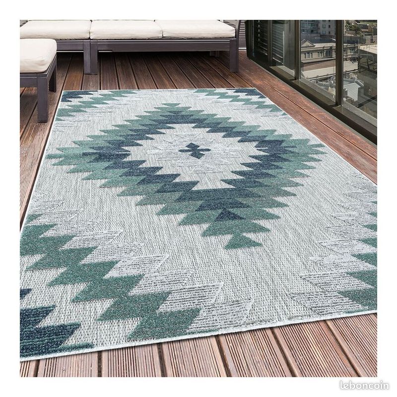 Tapis bleu extérieur et intérieur kilim Taro Bleu 80x250 (image 2)