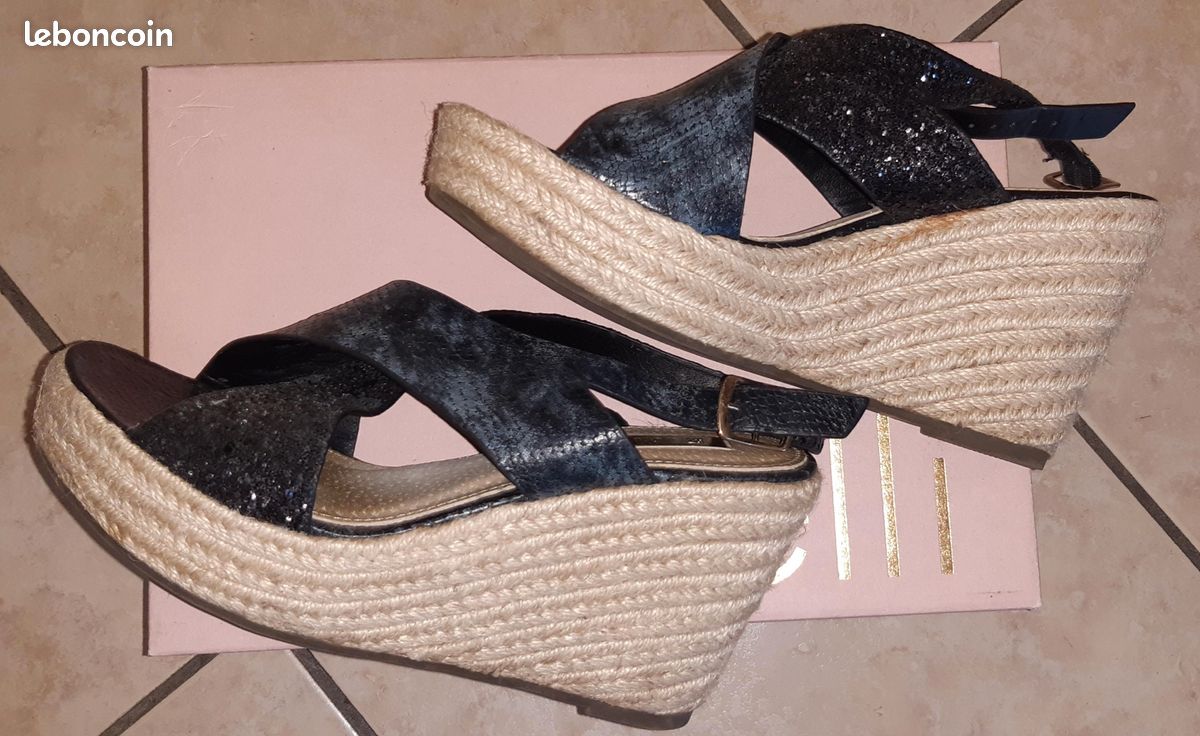Sandales à Talon Compensé Taille 37 - Vert - Textile - Style Espadrille - Neuves Sans Emballage