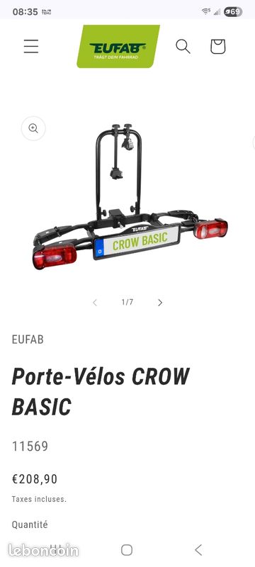 Porte-vélos attelage Eufab Crow Basic - 2 vélos - Feu Vert