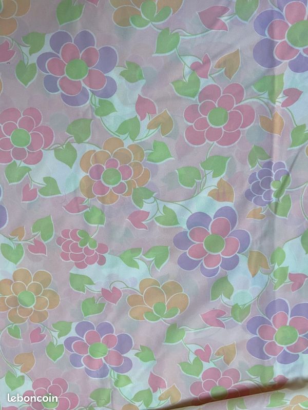 Coupon De Tissu Vintage Fleuri Bleu - 71 X 68 Cm - Polyester - Made In France