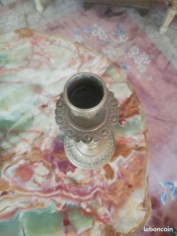 Bougeoir ancien en laiton ciselé – H 21,5 cm – Déco vintage / Brocante (image 8)