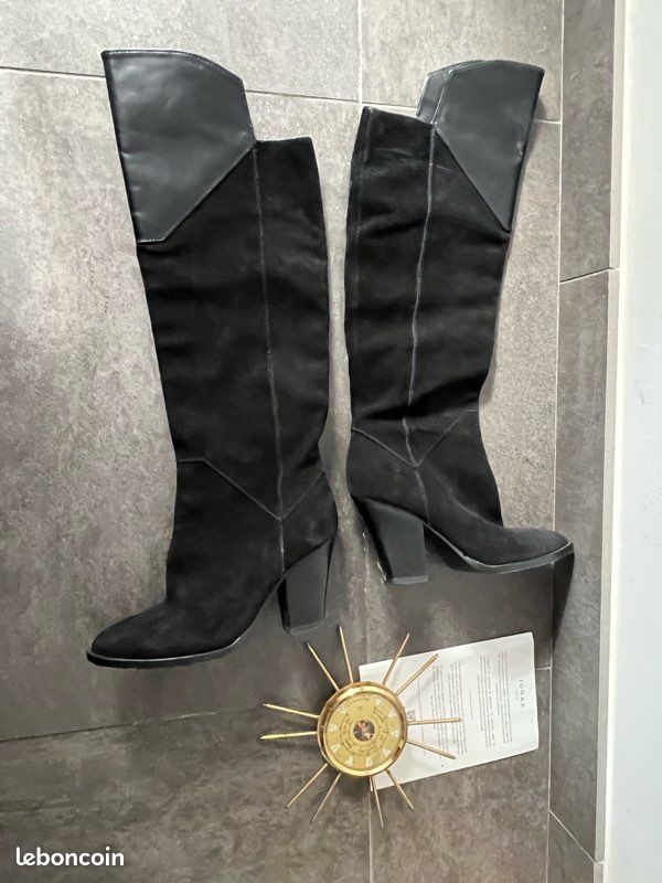 Bottes hautes Maje noir en cuir et Taille Style western
