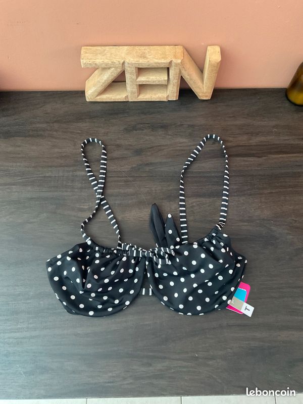 Haut de maillot balconnet Tezenis noir à pois blancs neuf – Taille M / 38 (image 1)