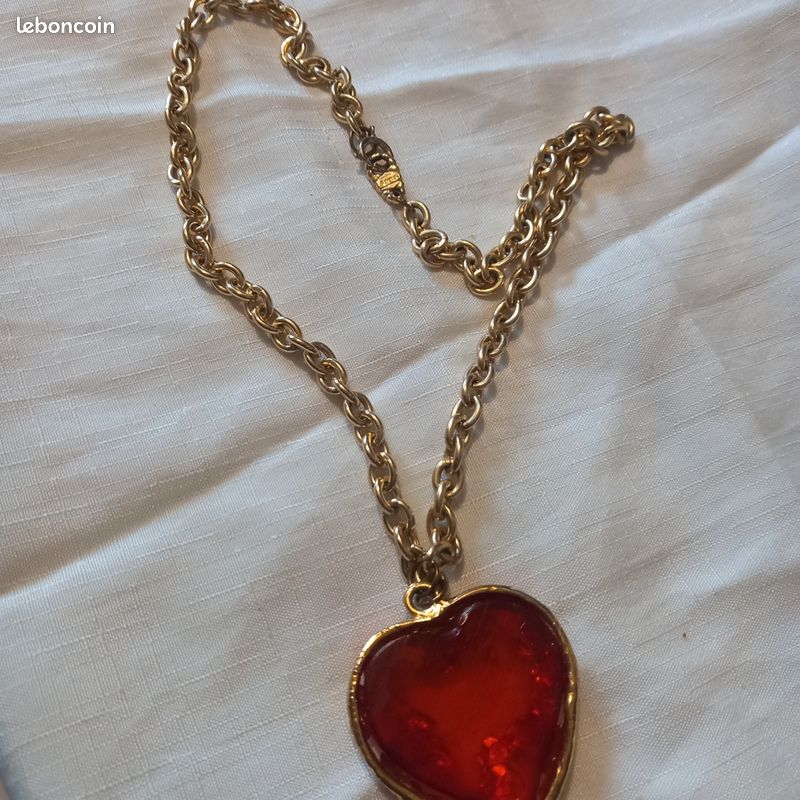 Collier vintage ancien Michel le Brun avec pendentif fleur automne émail nature - Montres & Bijoux