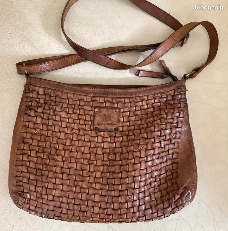 Sac à bandouilère Biba en cuir tressé marron vintage Accessoires