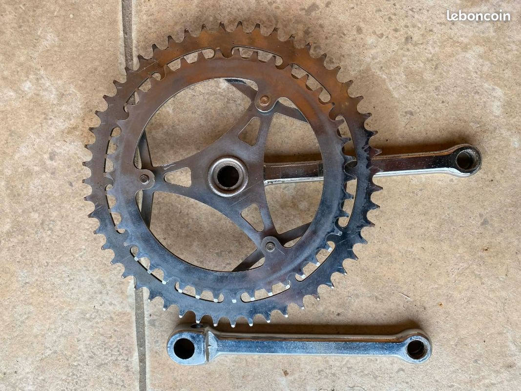 Pédalier Vélo Vintage Nervar - Double Plateau 52/42, Alu, Axe Carré, France