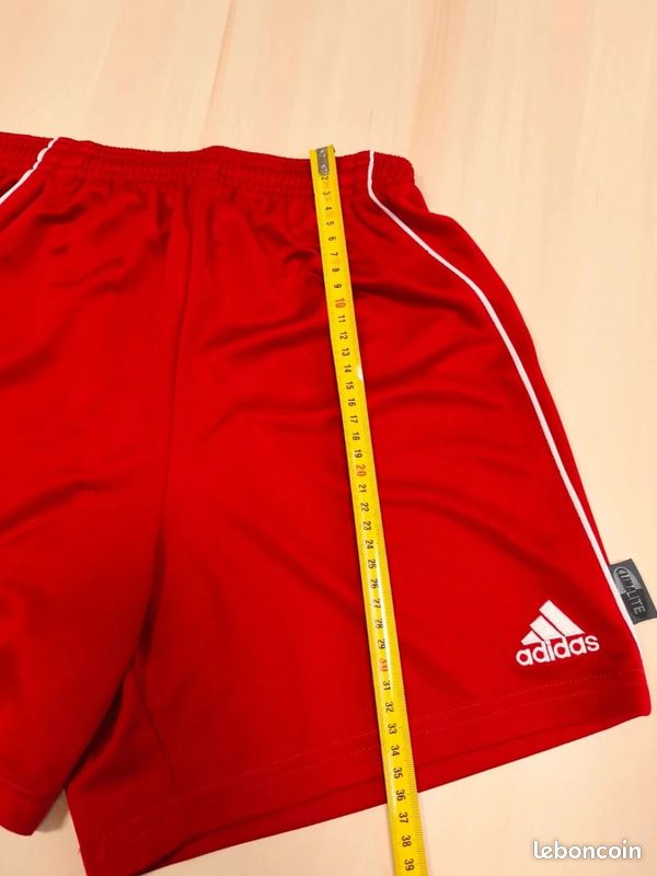 Short De Sport Adidas Climalite Vintage Rouge Bandes Blanches Taille enfant 14 Ans Logo brodé Blanc (image 11)