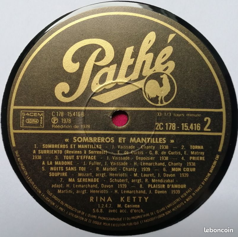 RINA KETTY - Sombreros et Mantilles - Période de 1937 à 1951 - 33 Tours - 1978 (image 5)