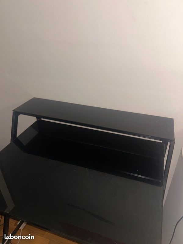 Bureau verre trempé noir, double étage (image 2)