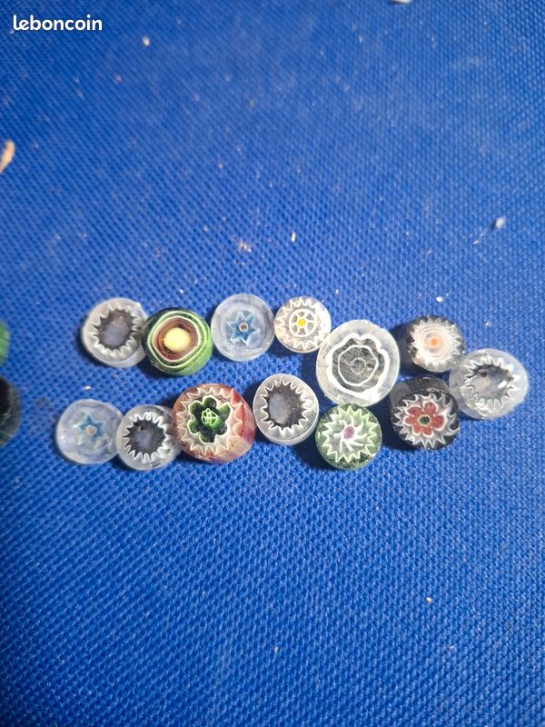 Lot De Perles En Pâte De Verre Et Verre Millefiori - Gamme De Bleus, Artisanat Inde