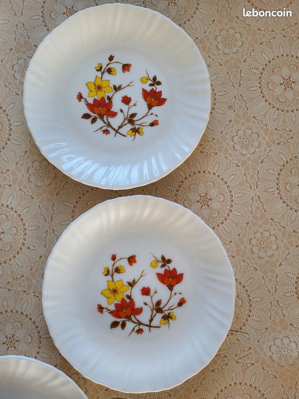 Duo d'assiettes Arcopal vintage fleurs orange années 70 - Arts de la table