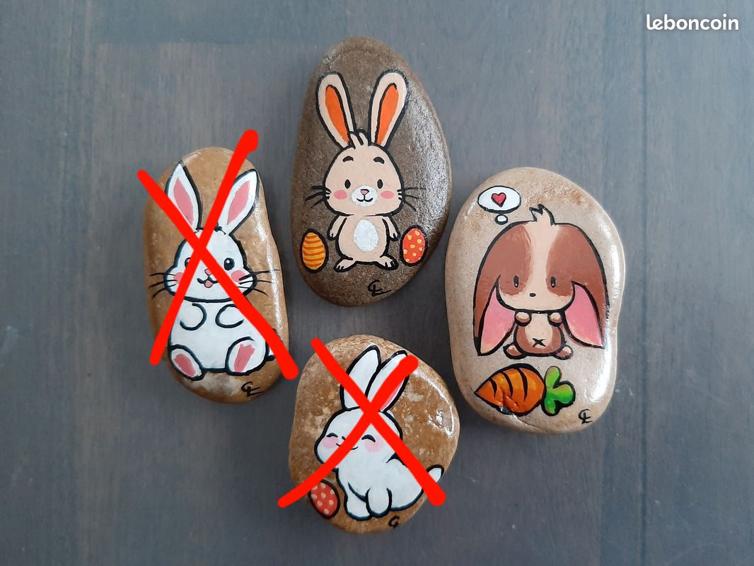 Galet peint et vernis lapin de pâques pierre caillou posca acrylique (image 1)