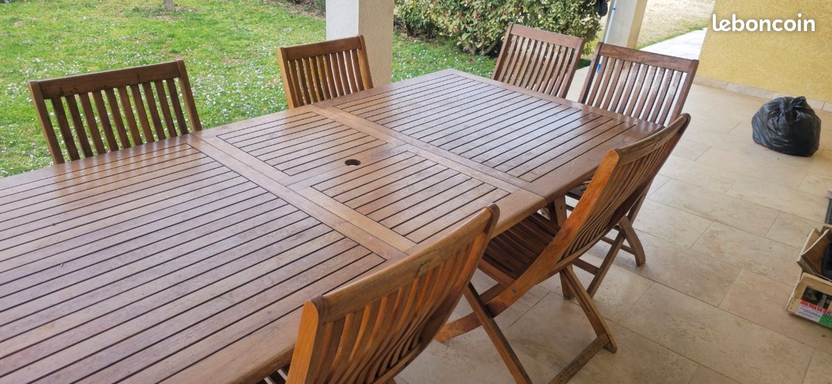 Table et 8 fauteuils teck de jardin (image 5)