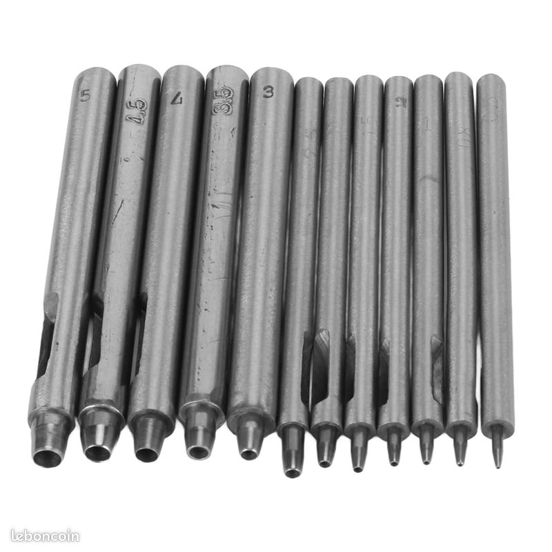 Set De 12 Emporte-pièces / Poinçons Pour Cuir - Creux, Métal Argenté - Marque Qipuneky