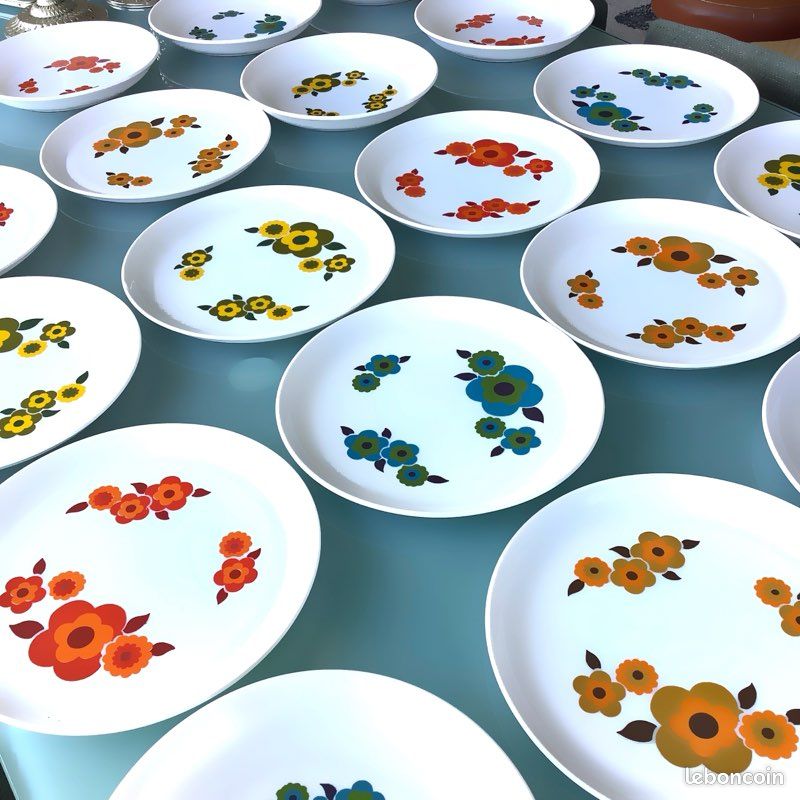Duo d'assiettes arcopal lotus vintage années 70 rétro pops 70 - Arts de la table