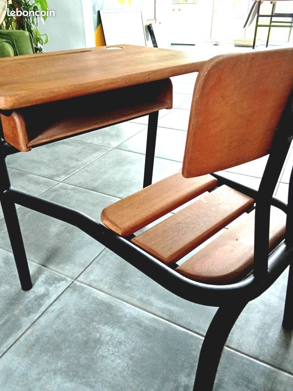Bureau d’écolier vintage en bois (image 2)