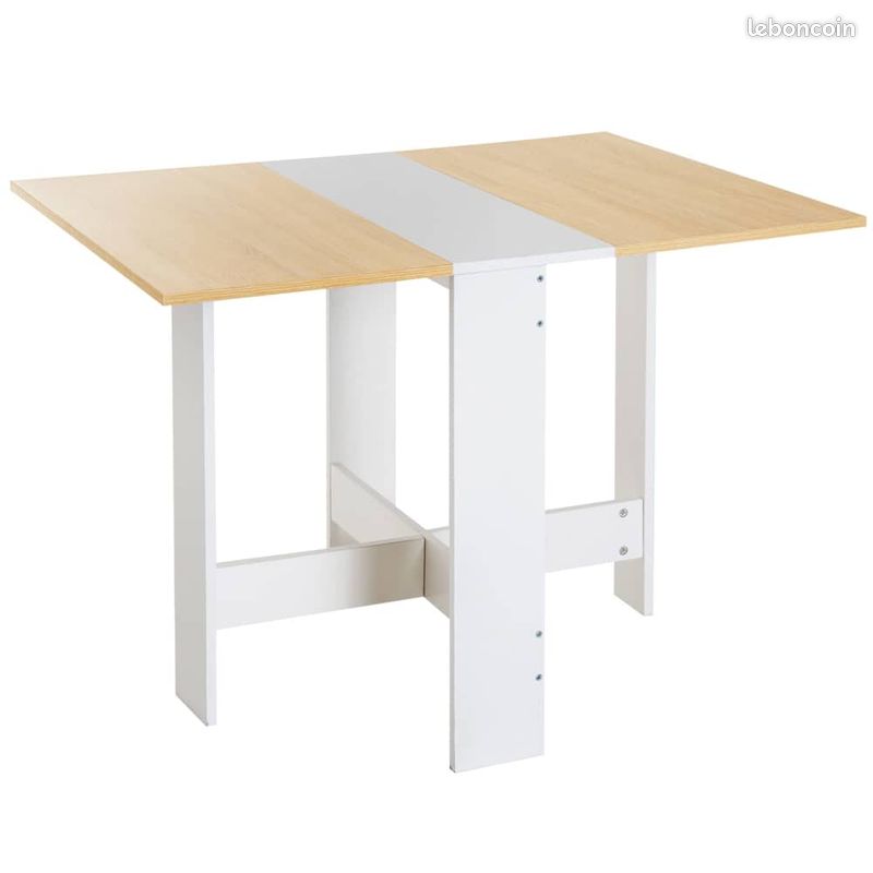 Table à Manger Pliable Blanc + Bois Cuisine 103cm (image 1)