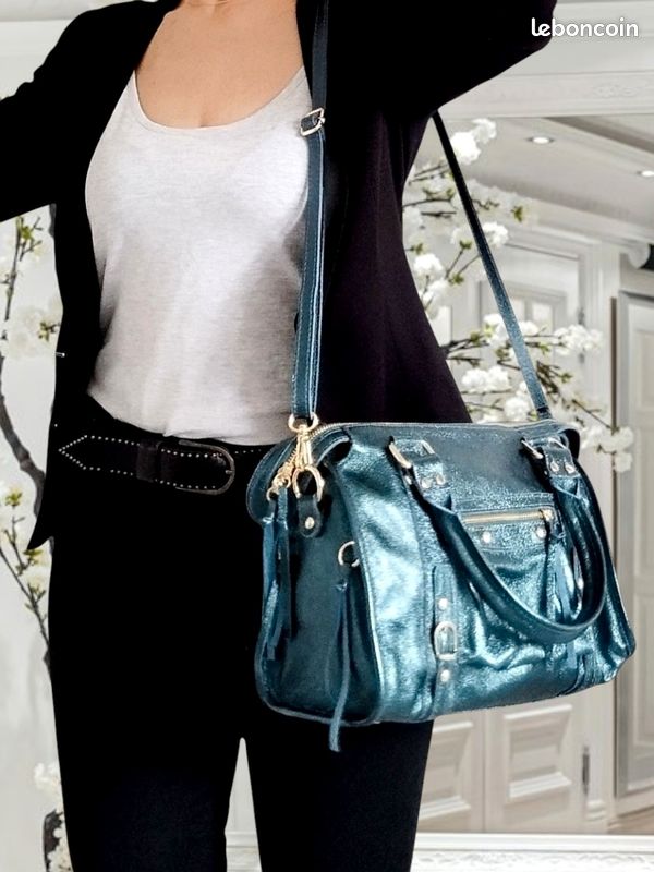 Sac bandoulère en sml cur bleu turquose, sac bandoulère femme en