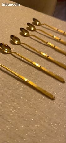 Lot coffret de 12 cuillères à moka café dorées à l'or fin estampillé 24