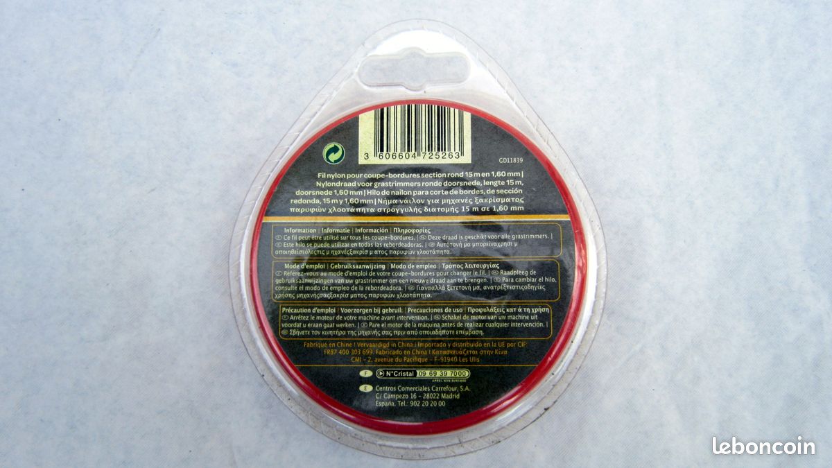 FIL NYLON POUR COUPE BORDURES SECTION ROND LONGUEUR 15 MÈTRES DIAMÈTRE 1,60 MM NEUF EMBALLAGE SCÉLLÉ au PRIX DE 2 EUROS (image 2)