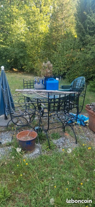 Table+4 chaises jardin imitation fer forgé et verre (image 1)
