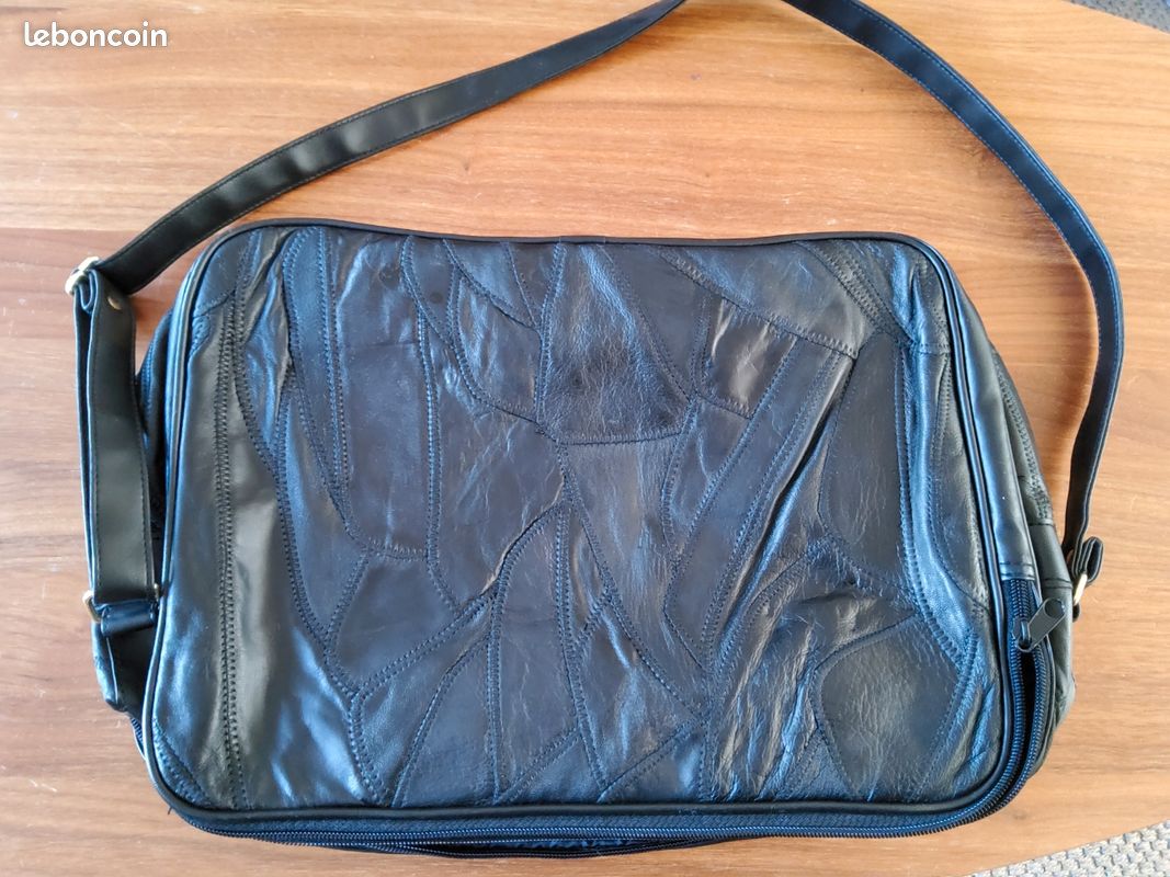 Sacoche cuir noir patchwork Beaugency (image 8)