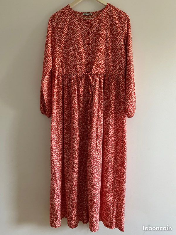 Robe maxi longue fluide rouge petites fleurs blanches T44 quasi neuve (image 3)