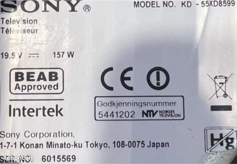 Carte Mère Sony KD-55XD8599 / KD-55XD8577 - Y200B560A 1-980-832-11 - Occasion