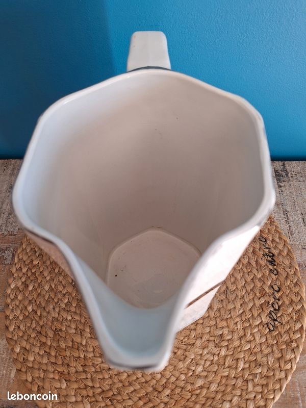 Broc De Toilette Art Déco - Faïencerie D'Onnaing - Céramique Bleue Vintage
