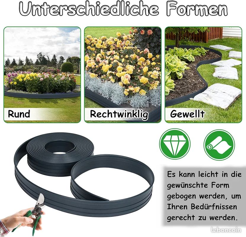 Bordure De Pelouse KESSER - 50 M, Souple, Avec Ancrages - Facile à Poser Pour Un Jardin Net Et Propre