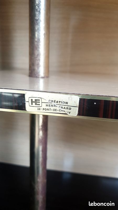 Meuble roulant TV/bar signé Henri Erard période 61's/70's, avec éclairage intérieur, formica/laiton (image 3)