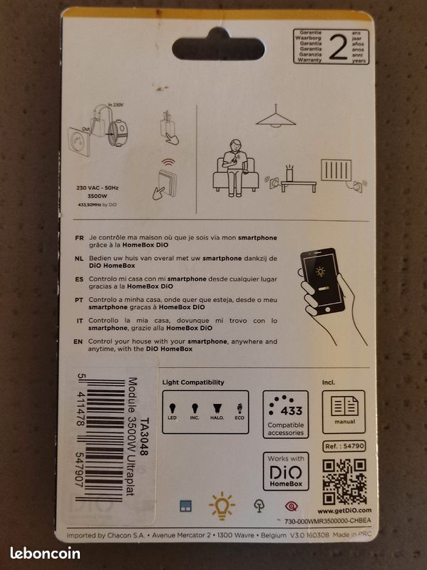 Module 3500 w TA3048 ultraplat Dio Chacon Somfy pour prise murale (image 5)