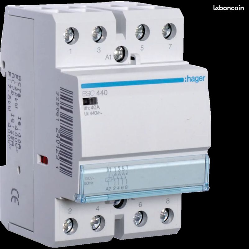 Contacteur 40A 3F+1O 230V HAGER ES345 - Neuf Pour Tableau électrique