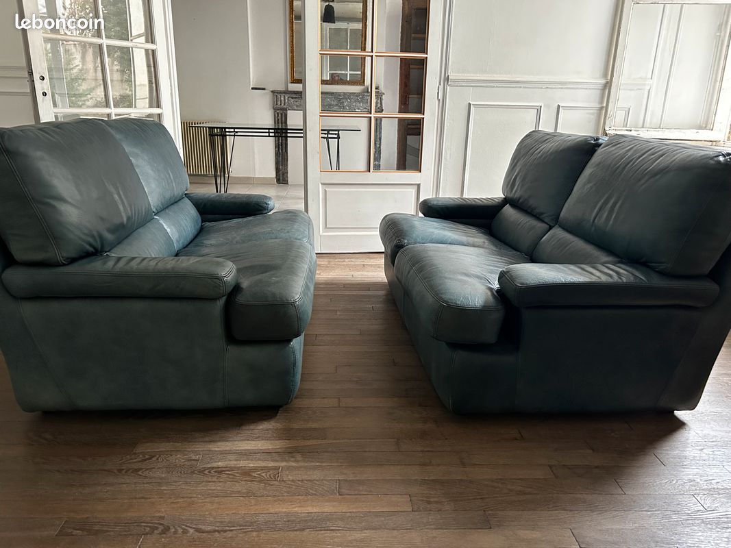 Paire de canapés cuir buffle bleu (image 3)