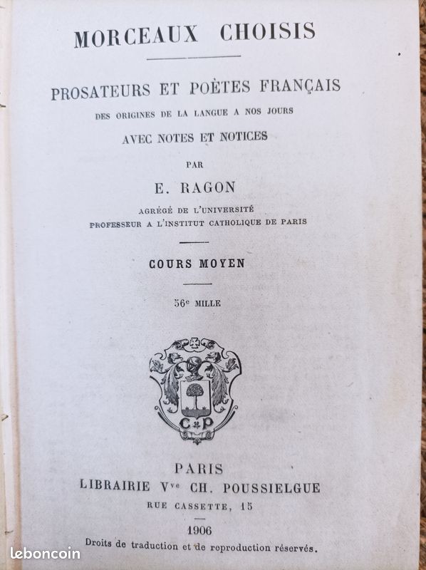 Prosateurs et poètes français - cours moyen - E Ragon - Vve CH Poussielgue - 1906 (image 3)